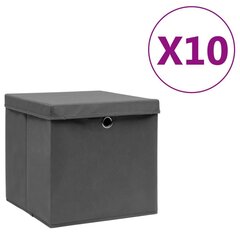 vidaXL hoiukastid kaanega 10 tk, 28 x 28 x 28 cm, hall цена и информация | Ящики для вещей | kaup24.ee