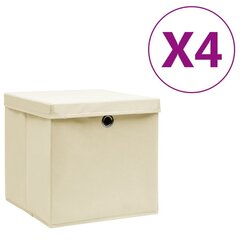 vidaXL hoiukastid kaanega 4 tk, 28 x 28 x 28 cm, kreemjas hind ja info | Hoiukastid ja -korvid | kaup24.ee