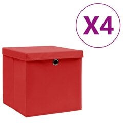 vidaXL hoiukastid kaanega 4 tk, 28 x 28 x 28 cm, punane цена и информация | Ящики для вещей | kaup24.ee