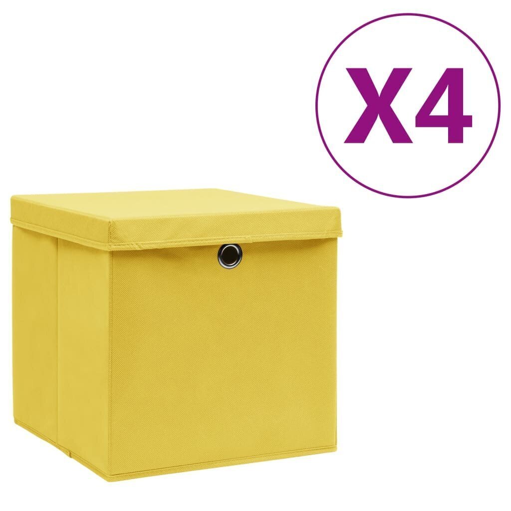 vidaXL hoiukastid kaanega 4 tk, 28 x 28 x 28 cm, kollane цена и информация | Hoiukastid ja -korvid | kaup24.ee