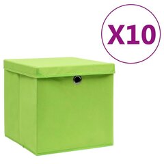 vidaXL hoiukastid kaanega 10 tk, 28 x 28 x 28 cm, roheline цена и информация | Ящики для вещей | kaup24.ee