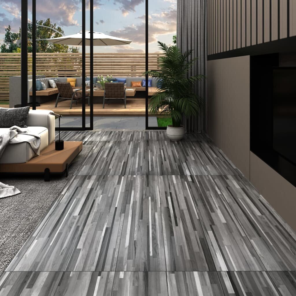 vidaXL PVC-st põrandaplaadid, 4,46 m² 3 mm, iseliimuv, triibuline hall hind ja info | Laminaatparkett | kaup24.ee