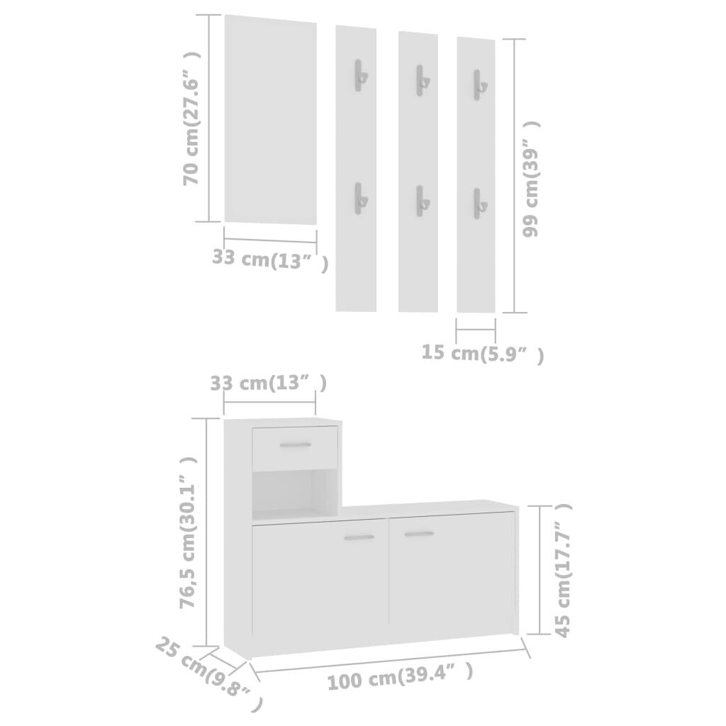 vidaXL esikumööbel valge 100 x 25 x 76,5 cm, puitlaastplaat hind ja info | Sektsioonid | kaup24.ee