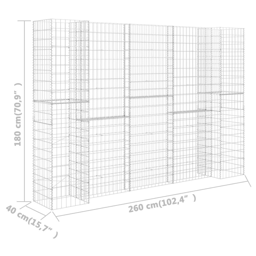 vidaXL H-kujuline gabioon-taimekast, terastraat, 260 x 40 x 180 cm hind ja info | Dekoratiivsed lillepotid | kaup24.ee