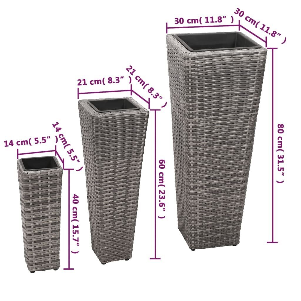 vidaXL taimelava, 3 tk, polürotang, hall hind ja info | Dekoratiivsed lillepotid | kaup24.ee