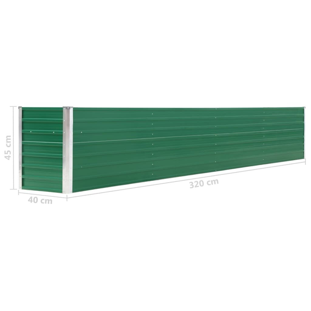 vidaXL taimelava, tsingitud teras, 320 x 40 x 45 cm, roheline цена и информация | Lillekastid | kaup24.ee