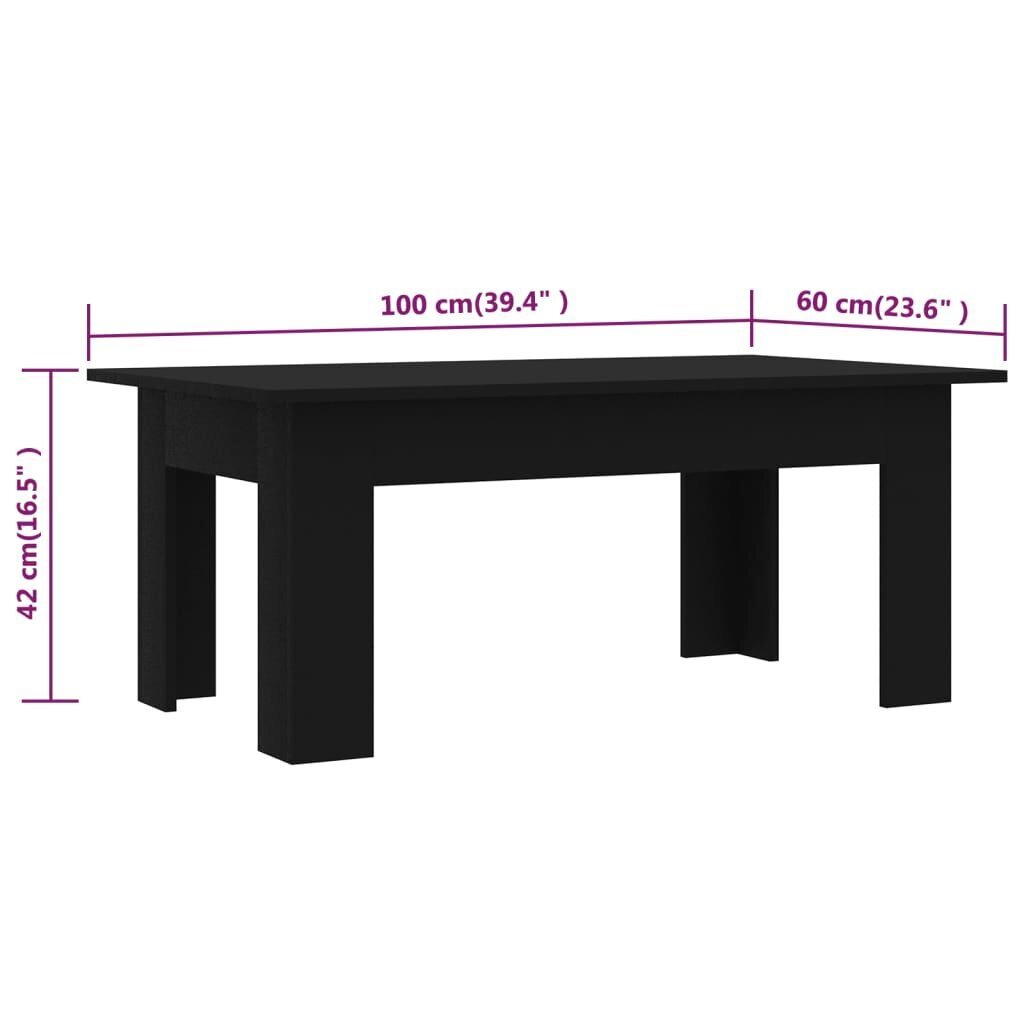 vidaXL kohvilaud, must, 100 x 60 x 42 cm puitlaastplaat hind ja info | Diivanilauad | kaup24.ee