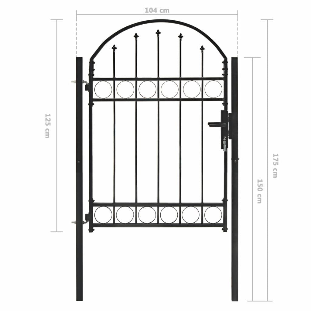 vidaXL aiavärav kumera ülaosaga, teras, 100 x 125 cm, must hind ja info | Aiad ja tarvikud | kaup24.ee