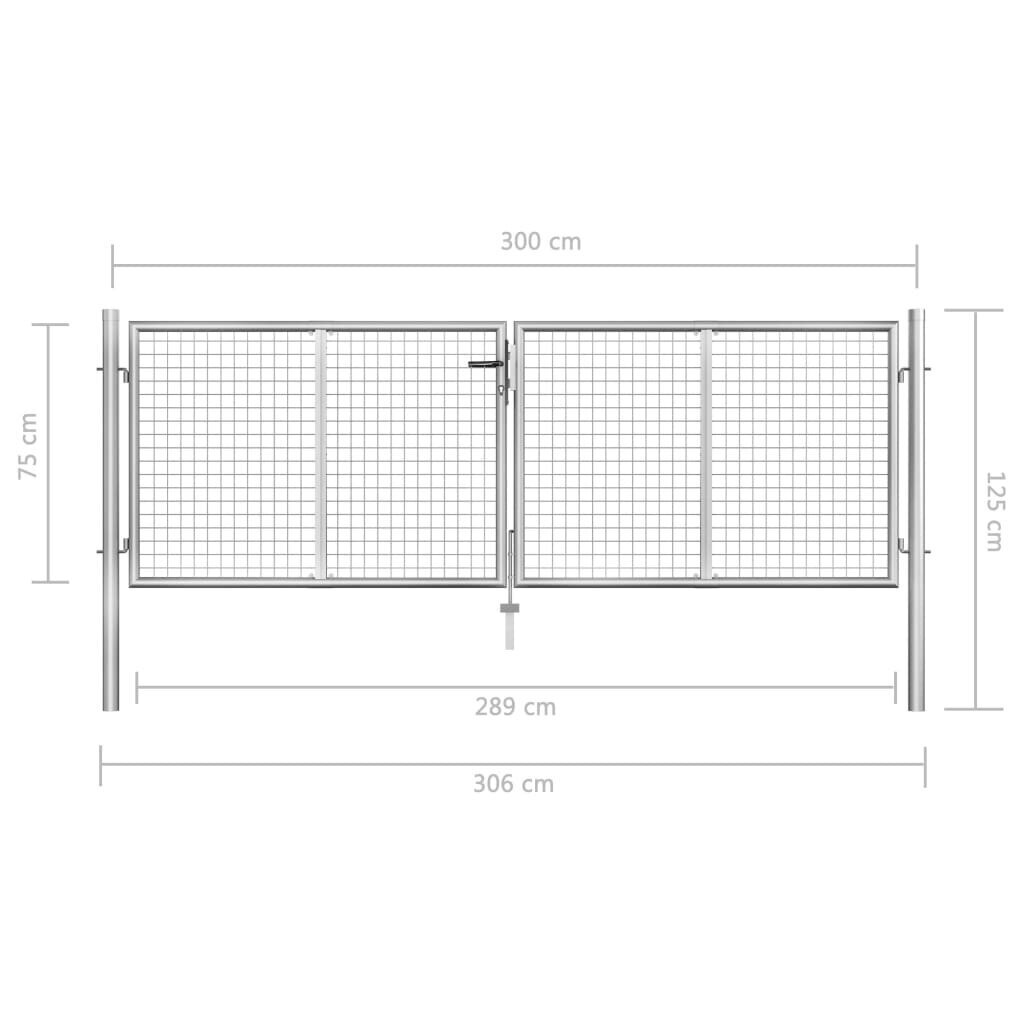 vidaXL aiavärav, tsingitud teras, 306 x 125 cm, hõbedane цена и информация | Aiad ja tarvikud | kaup24.ee