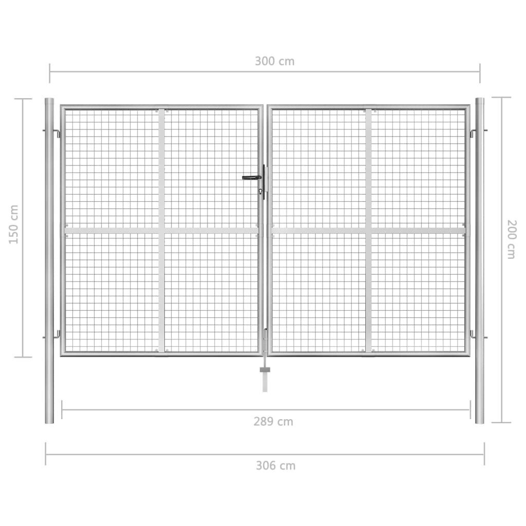 vidaXL aiavärav, tsingitud teras, 306 x 200 cm, hõbedane цена и информация | Aiad ja tarvikud | kaup24.ee