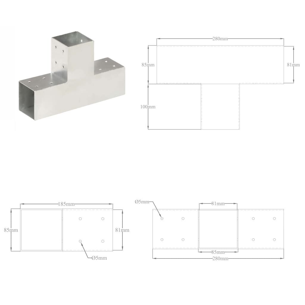 vidaXL postiühendused, 4 tk T-kujuline, tsingitud metall, 81 x 81 mm цена и информация | Aiad ja tarvikud | kaup24.ee