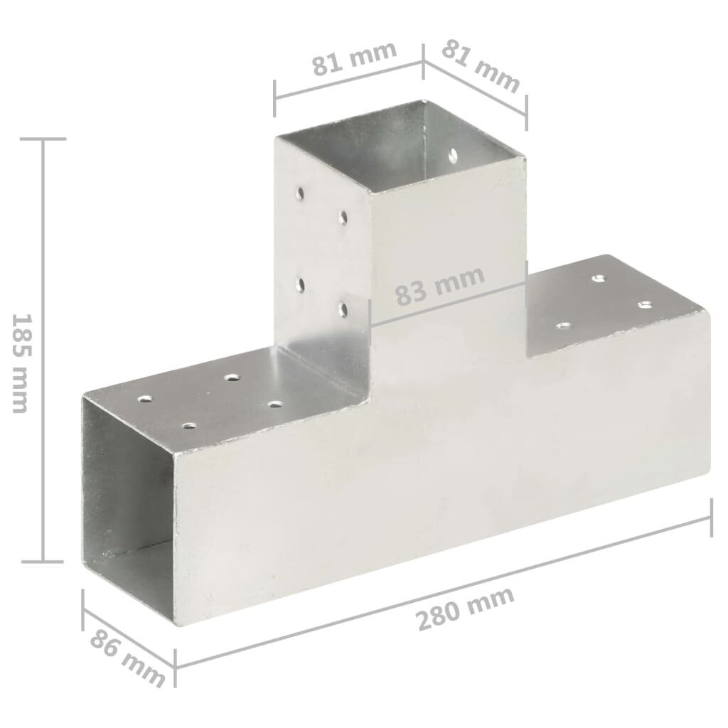 vidaXL postiühendused, 4 tk T-kujuline, tsingitud metall, 81 x 81 mm цена и информация | Aiad ja tarvikud | kaup24.ee