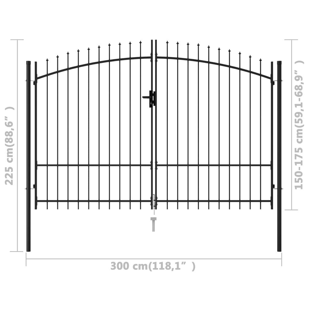 vidaXL kahepoolne aiavärav nooleotstega, teras, 3 x 1,75 m, must цена и информация | Aiad ja tarvikud | kaup24.ee