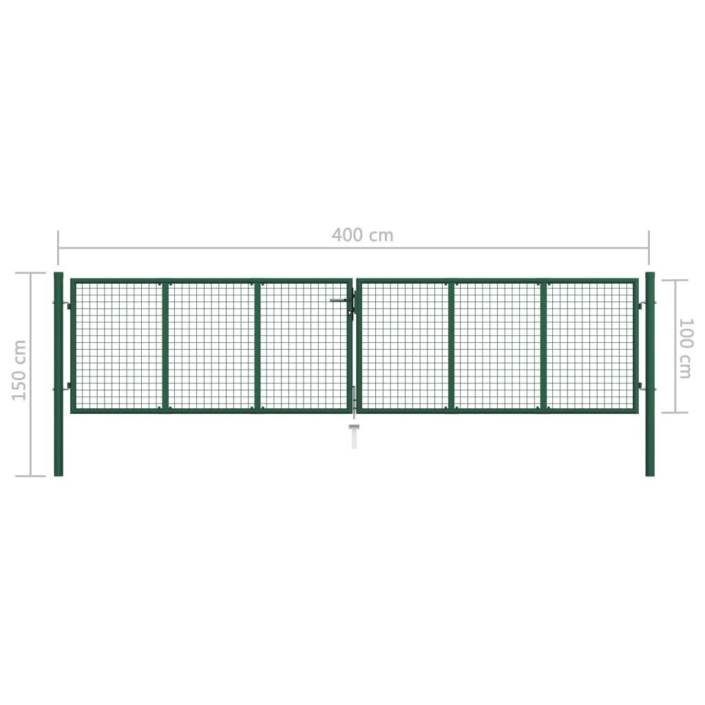 vidaXL võrkaia värav, teras, 400 x 100 cm, roheline hind ja info | Aiad ja tarvikud | kaup24.ee