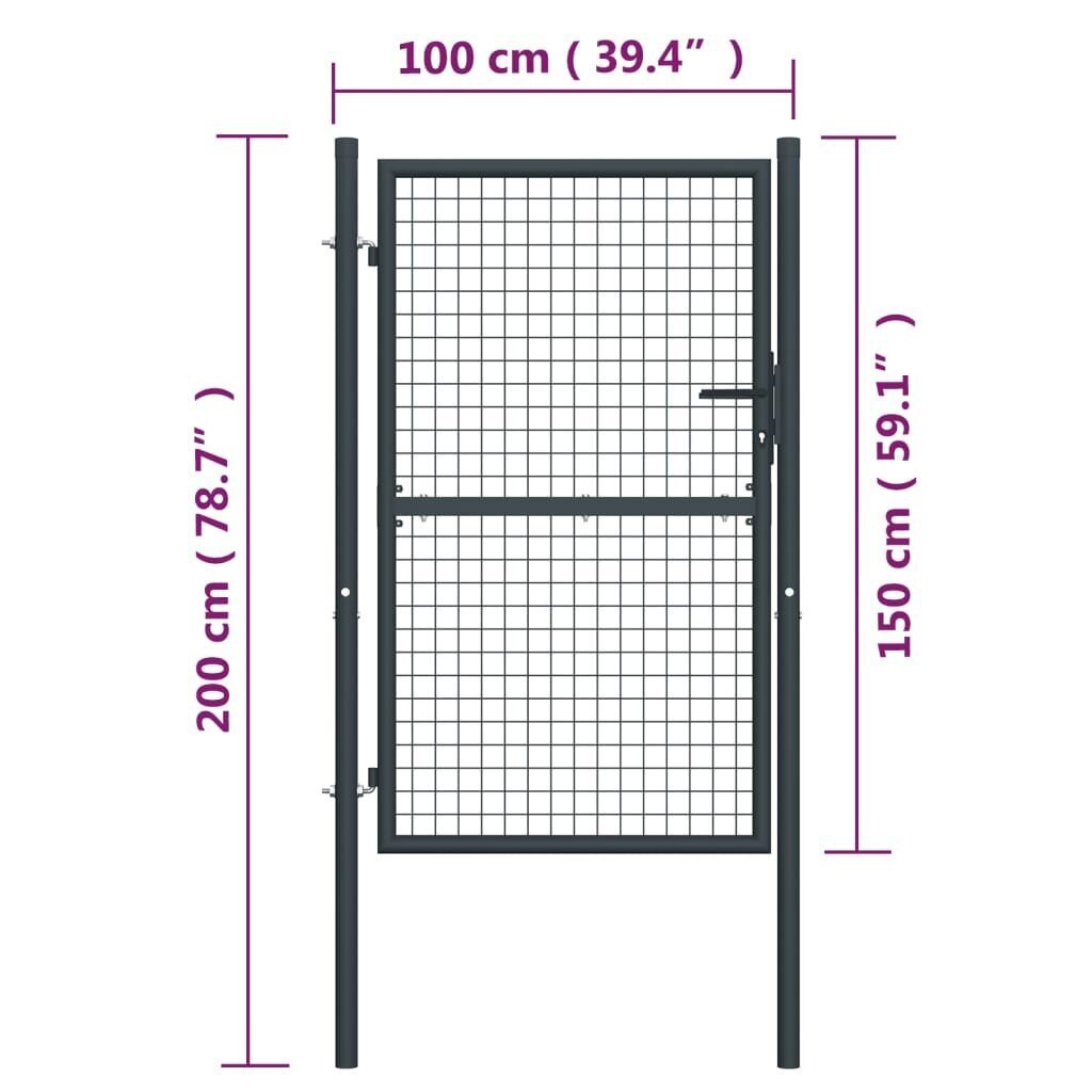 vidaXL võrgust aiavärav, tsingitud teras, 100 x 200 cm, hall hind ja info | Aiad ja tarvikud | kaup24.ee