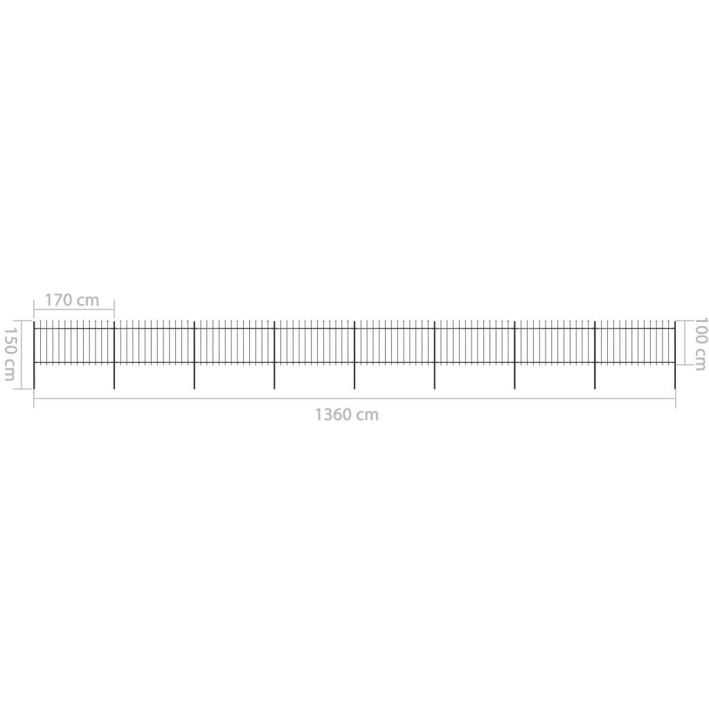 vidaXL terava otsaga aed, terasest, 13,6 x 1 m, must hind ja info | Aiad ja tarvikud | kaup24.ee