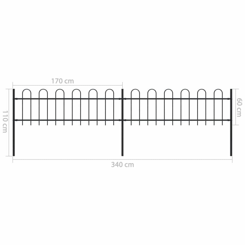 vidaXL kumerate otstega aed, teras, 3,4 x 0,6 m, must hind ja info | Aiad ja tarvikud | kaup24.ee