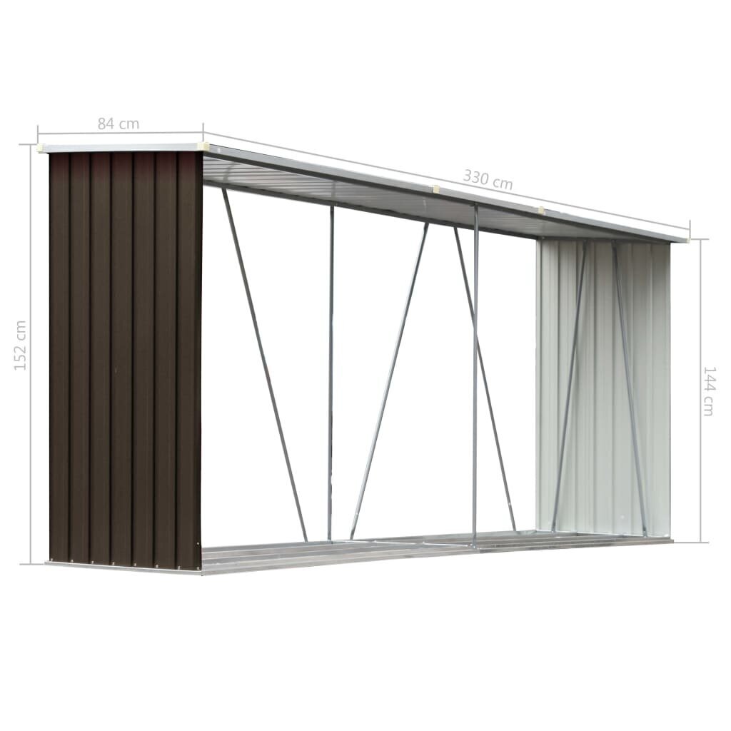 vidaXL puukuur tsingitud terasest, 330 x 84 x 152 cm, pruun цена и информация | Kuurid ja aiamajad | kaup24.ee
