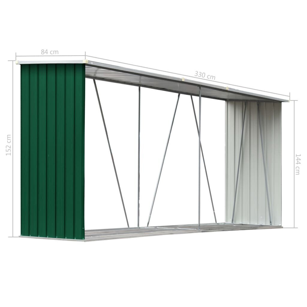 vidaXL puukuur tsingitud terasest, 330 x 84 x 152 cm, roheline hind ja info | Kuurid ja aiamajad | kaup24.ee