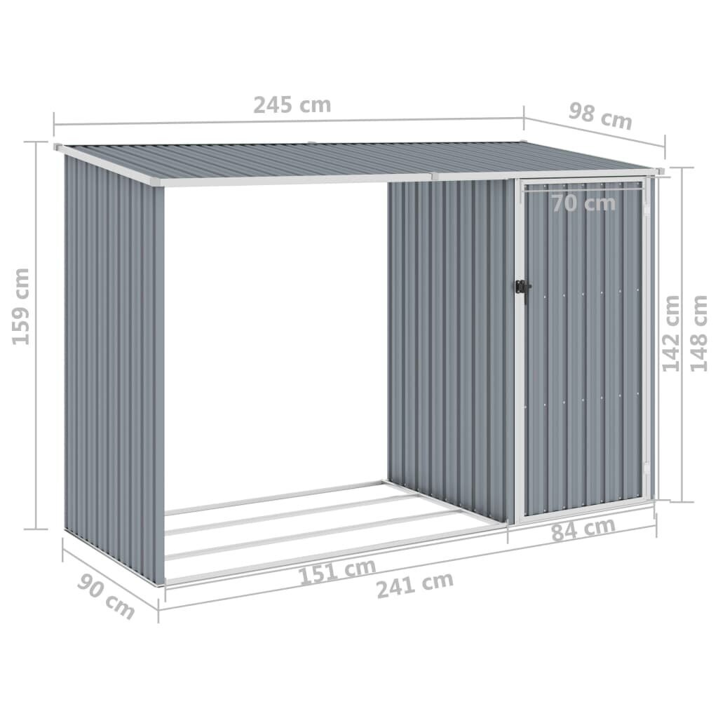 vidaXL aia puukuur, hall, 245 x 98 x 159 cm, tsingitud teras цена и информация | Kuurid ja aiamajad | kaup24.ee