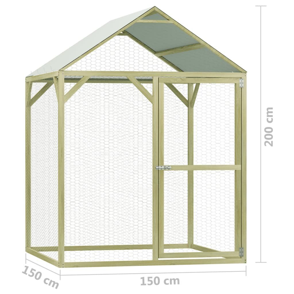 vidaXL kanakuut 1,5 x 1,5 x 2 m, immutatud männipuit hind ja info | Pesakastid, söötjad ja puurid | kaup24.ee