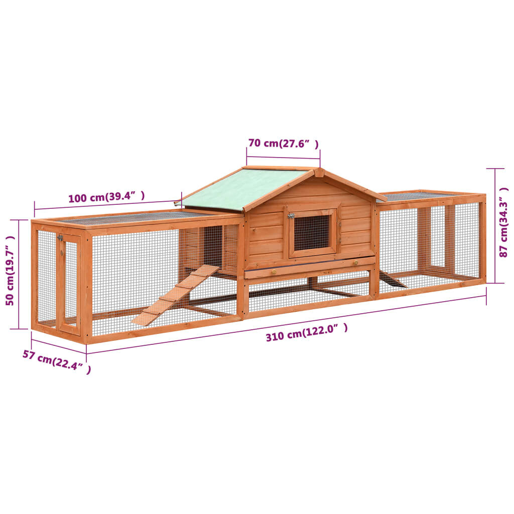 vidaXL jänesepuur, männi- ja kuusepuidust, 303 x 60 x 86 cm цена и информация | Puurid ja tarvikud väikeloomadele | kaup24.ee