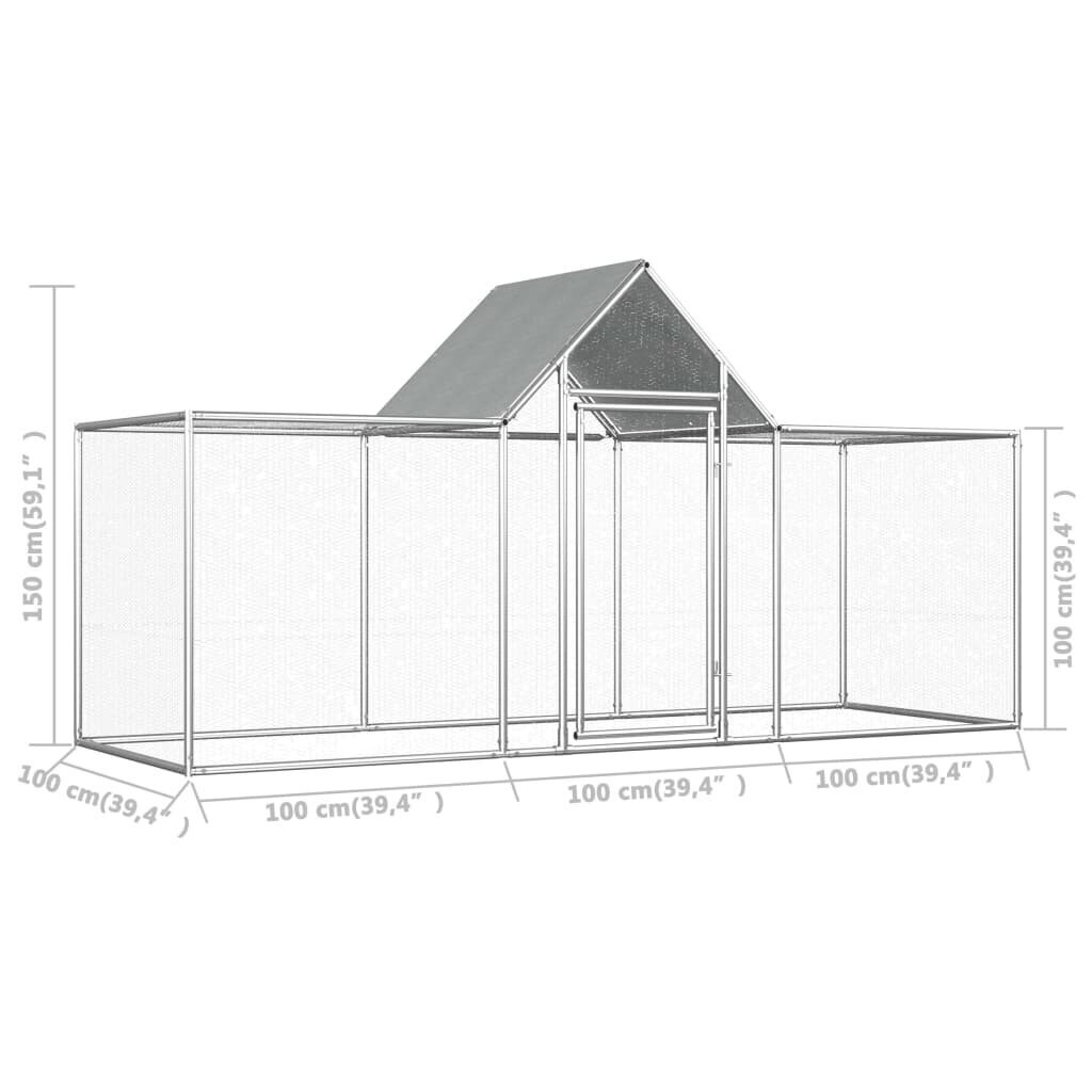 vidaXL kanakuut, 3 x 1 x 1,5 m, tsingitud teras hind ja info | Puurid ja tarvikud väikeloomadele | kaup24.ee