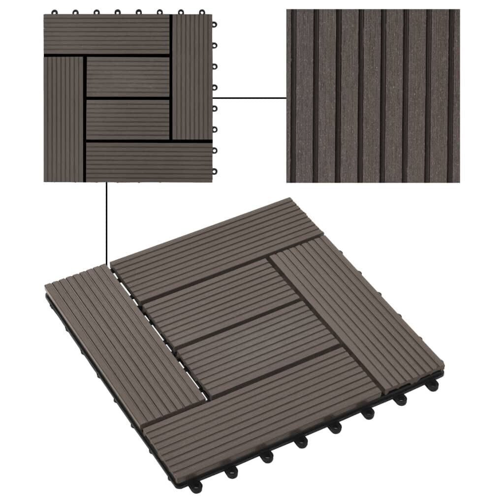 vidaXL terrassiplaadid, 11 tk, WPC, 30 x 30 cm, 1 m², tumepruun цена и информация | Terrassipõrandad | kaup24.ee