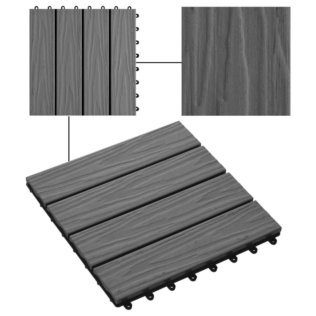 vidaXL 11 tk terrassiplaadid, kõrgreljeefne, WPC, 30x30 cm, 1 m², hall hind ja info | Terrassipõrandad | kaup24.ee