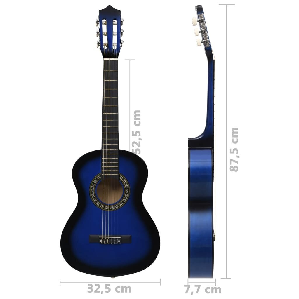 vidaXL klassikaline kitarr algajatele ja lastele, sinine 1/2 34" hind ja info | Kitarrid | kaup24.ee