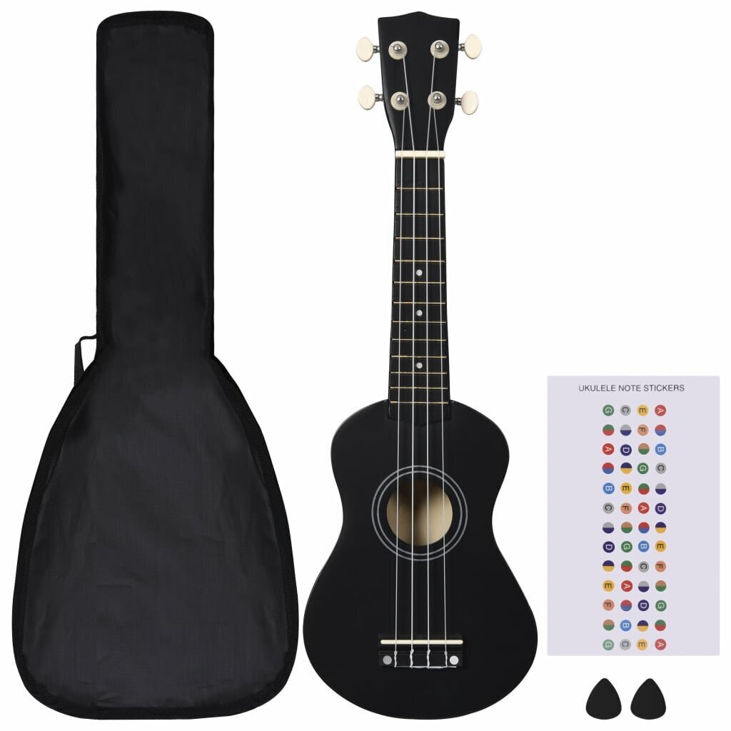 vidaXL sopran ukulele komplekt kotiga lastele must 21" hind ja info | Kitarrid | kaup24.ee