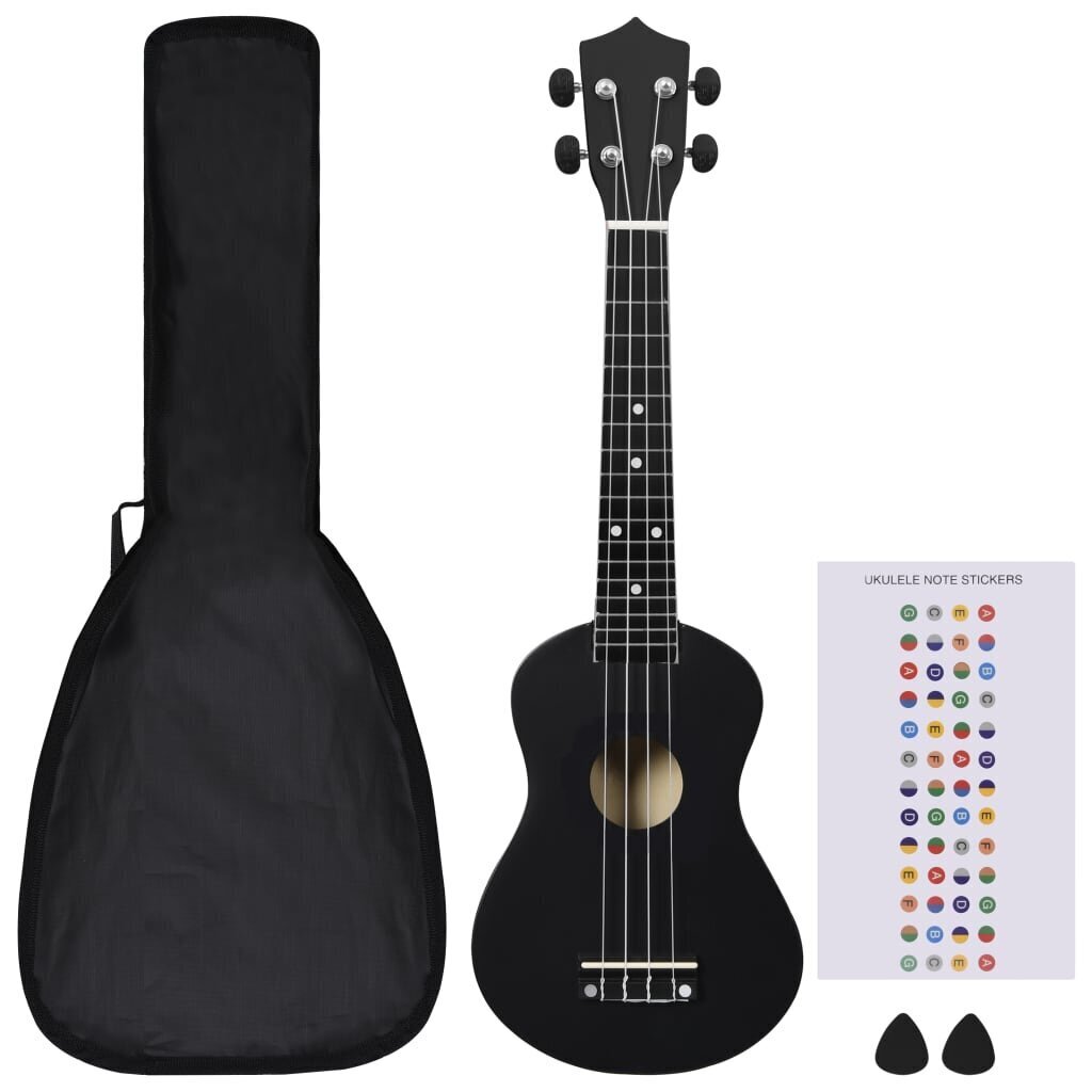 vidaXL sopran ukulele komplekt kotiga lastele must 23" hind ja info | Kitarrid | kaup24.ee