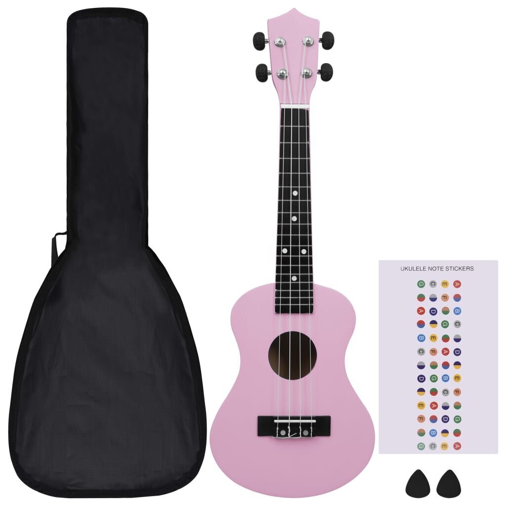 vidaXL sopran ukulele komplekt kotiga lastele roosa 23" hind ja info | Kitarrid | kaup24.ee