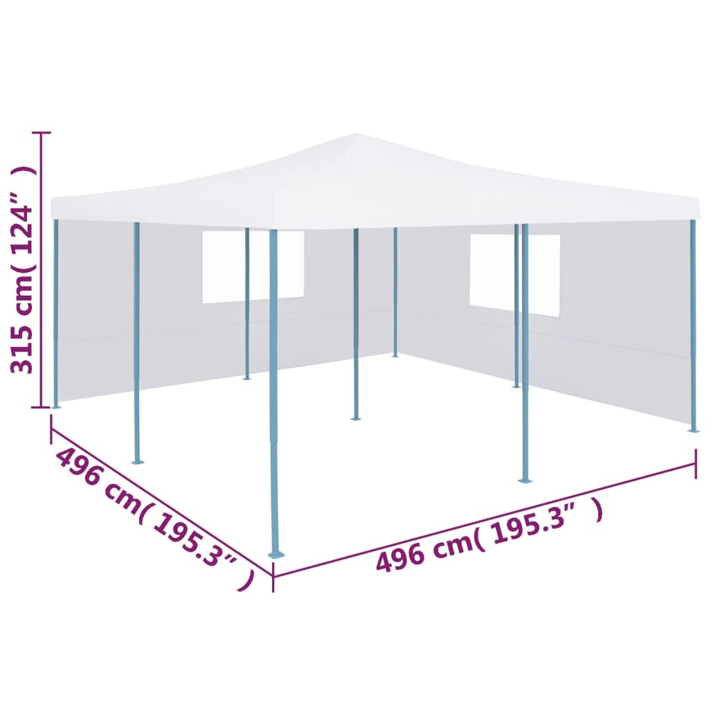 vidaXL kokkupandav varikatus 2 külgseinaga, 496 x 496 x 315 cm, valge hind ja info | Varikatused ja aiapaviljonid | kaup24.ee