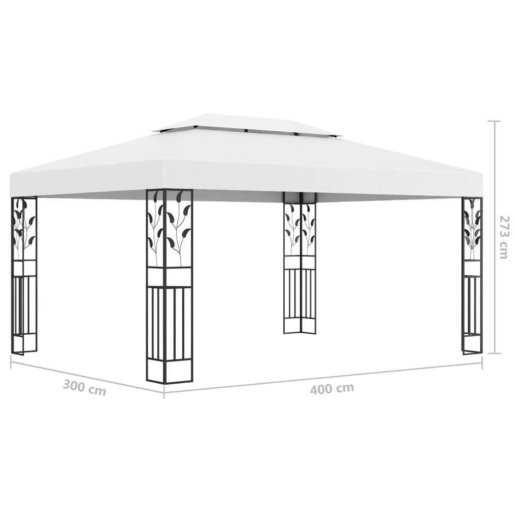 vidaXL varjualune, topeltkatusega, 3 x 4 m, valge цена и информация | Varikatused ja aiapaviljonid | kaup24.ee