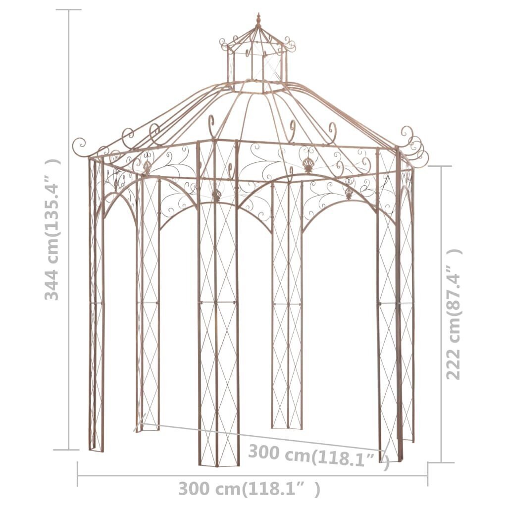 vidaXL aiapaviljon, antiikpruun, 3 m, raud hind ja info | Varikatused ja aiapaviljonid | kaup24.ee