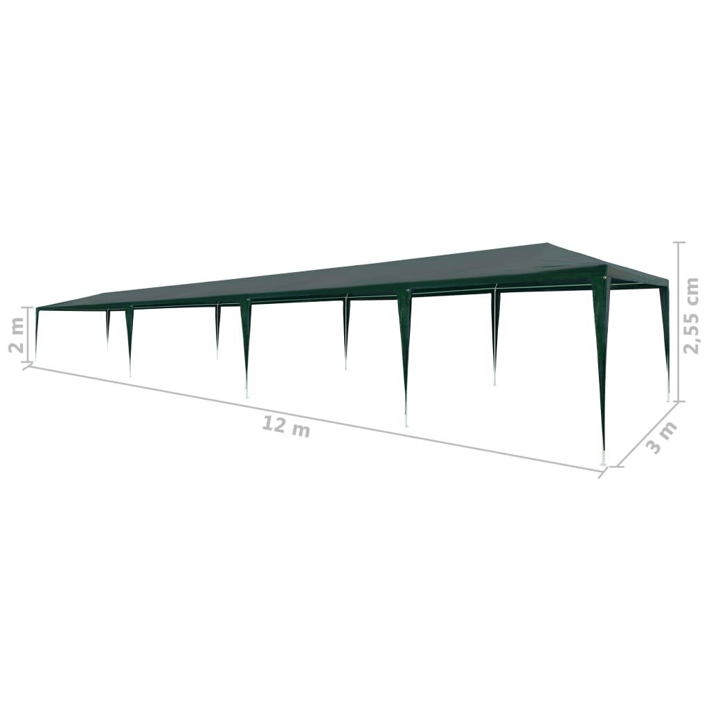 vidaXL peotelk 3 x 12 m, PE, roheline цена и информация | Varikatused ja aiapaviljonid | kaup24.ee