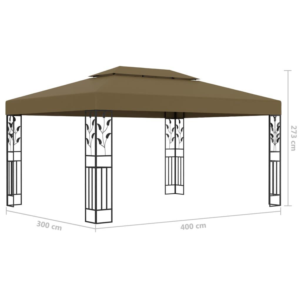 vidaXL varjualune, topeltkatusega, 3 x 4 m, pruunikashall, 180 g/m² hind ja info | Varikatused ja aiapaviljonid | kaup24.ee