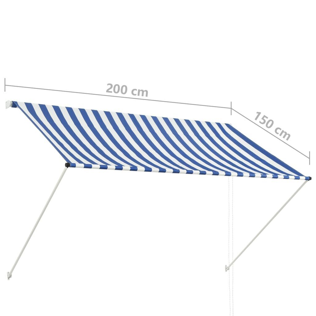 vidaXL kokkupandav varikatus, 200 x 150 cm, sinine ja valge цена и информация | Päikesevarjud, markiisid ja alused | kaup24.ee