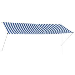 vidaXL sissetõmmatav varikatus, 350 x 150 cm, sinine ja valge hind ja info | Päikesevarjud, markiisid ja alused | kaup24.ee