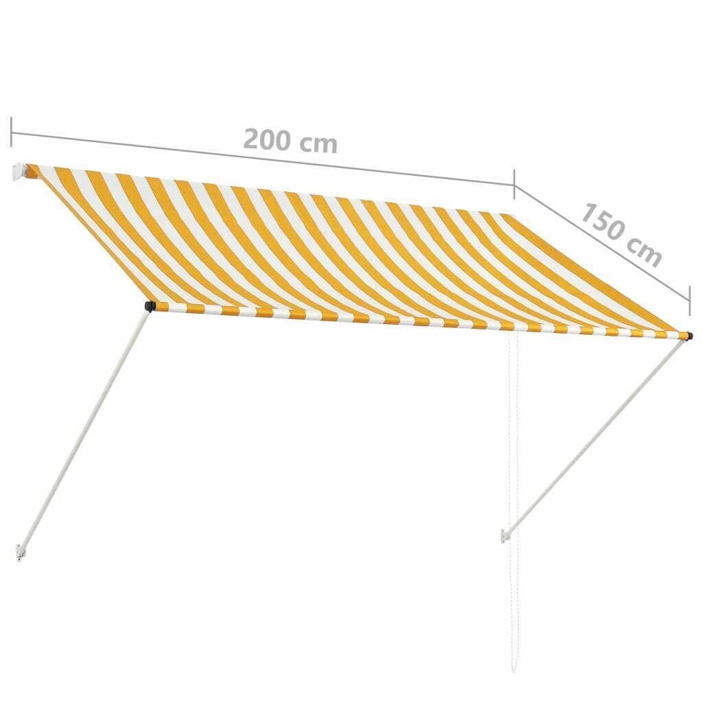 vidaXL sissetõmmatav varikatus, 200 x 150 cm, kollane ja valge hind ja info | Päikesevarjud, markiisid ja alused | kaup24.ee