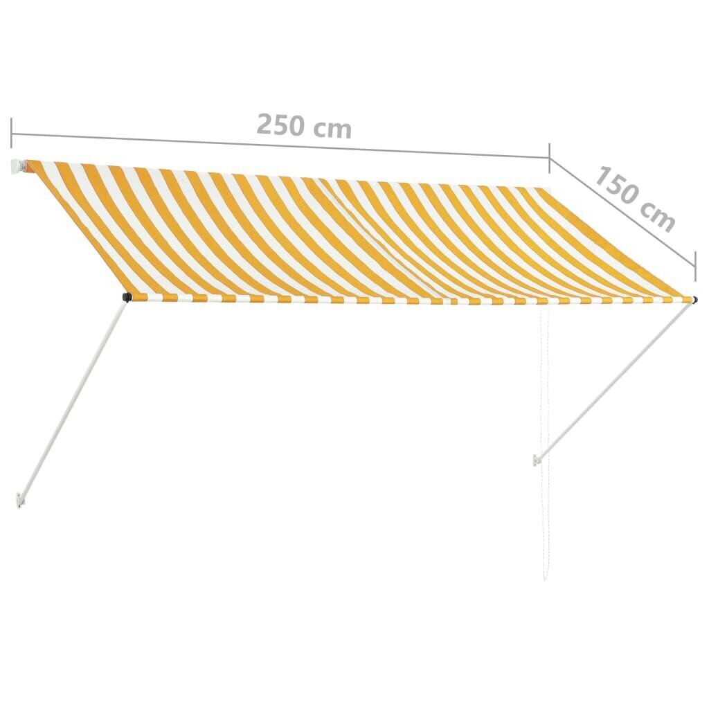 vidaXL kokkupandav varikatus, 250 x 150 cm, kollane ja valge цена и информация | Päikesevarjud, markiisid ja alused | kaup24.ee