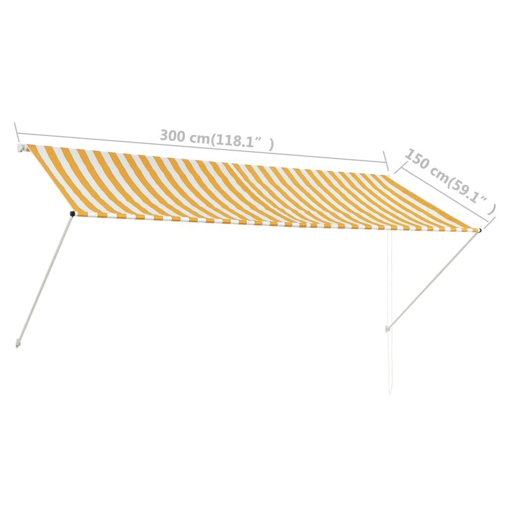 vidaXL sissetõmmatav varikatus, 300 x 150 cm, kollane ja valge hind ja info | Päikesevarjud, markiisid ja alused | kaup24.ee
