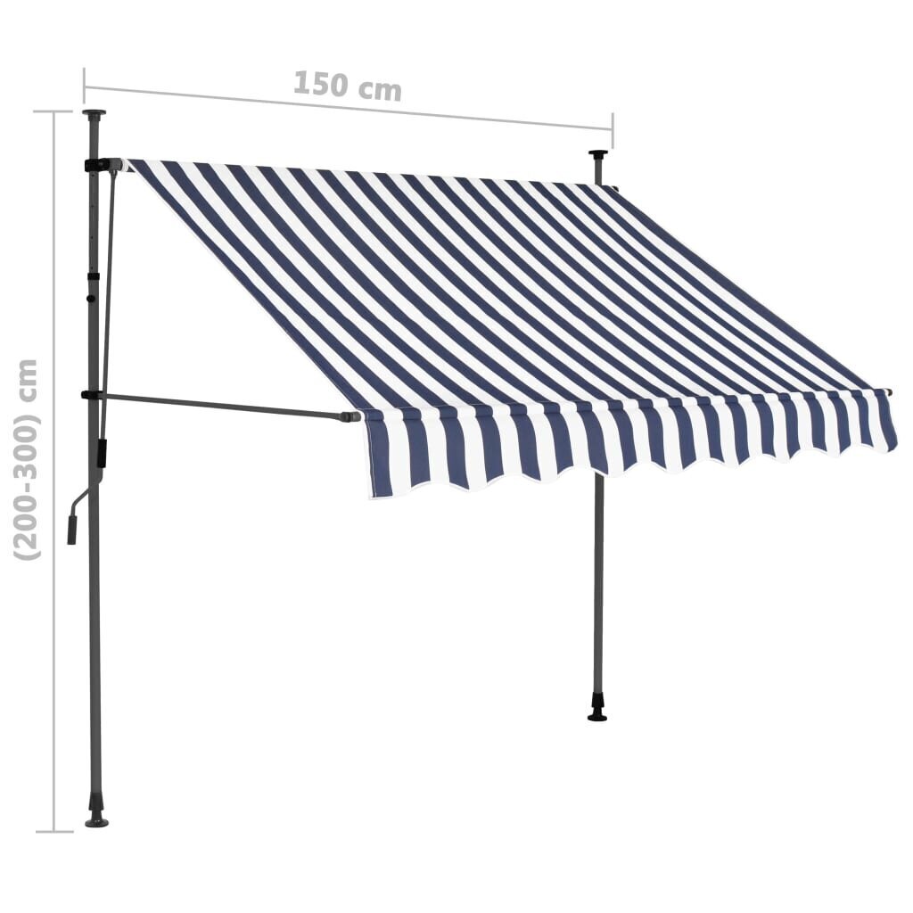 vidaXL käsitsi sissetõmmatav varikatus, LED,150 cm sinine ja valge hind ja info | Päikesevarjud, markiisid ja alused | kaup24.ee