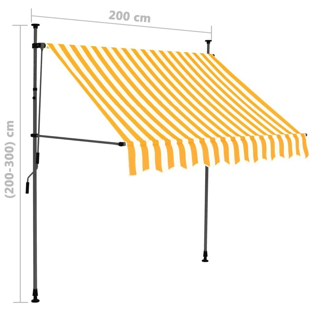 vidaXL käsitsi sissetõmmatav varikatus, LED, 200 cm, valge ja oranž цена и информация | Päikesevarjud, markiisid ja alused | kaup24.ee