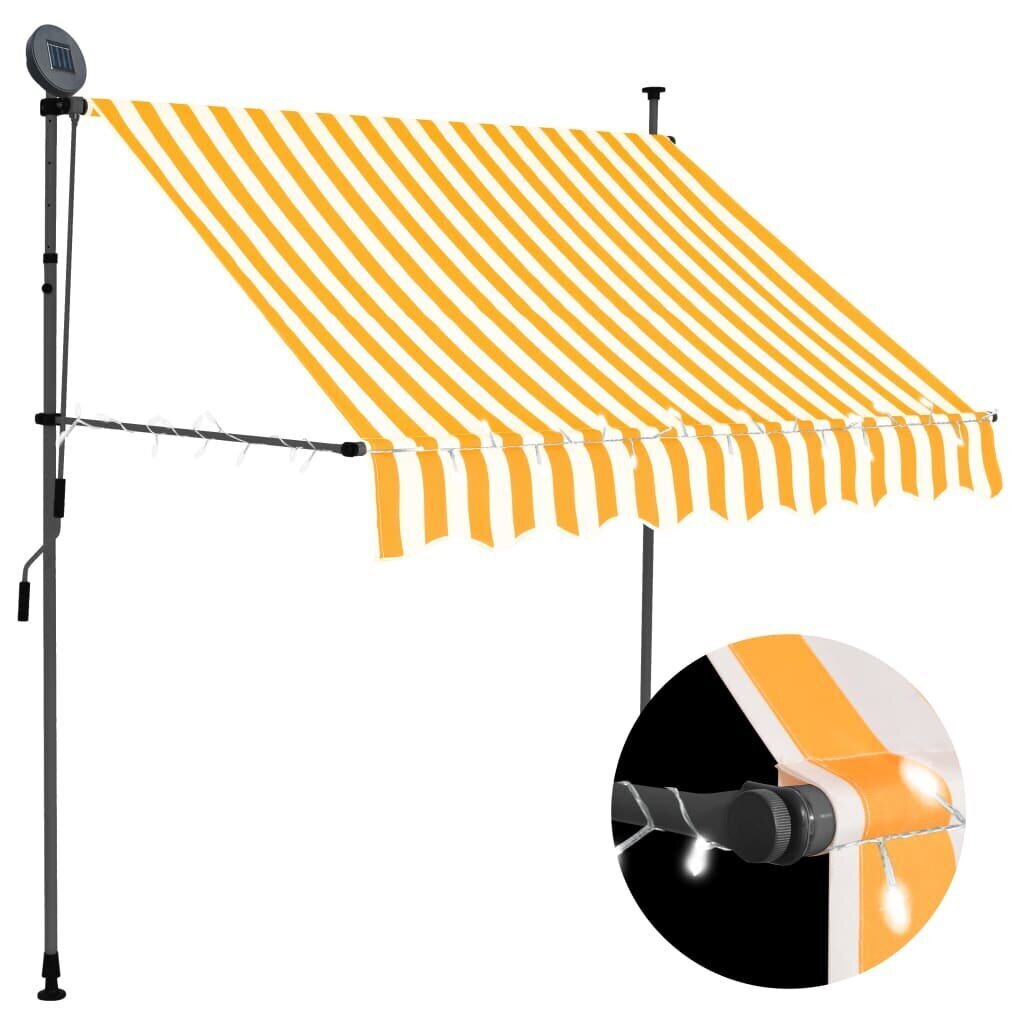 vidaXL käsitsi sissetõmmatav varikatus, LED, 200 cm, valge ja oranž цена и информация | Päikesevarjud, markiisid ja alused | kaup24.ee