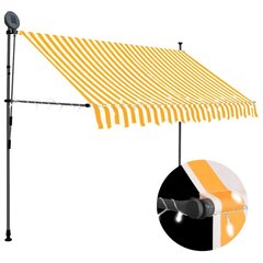 vidaXL käsitsi sissetõmmatav varikatus, LED, 300 cm, valge ja oranž hind ja info | Päikesevarjud, markiisid ja alused | kaup24.ee