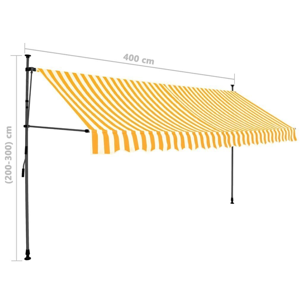 vidaXL käsitsi sissetõmmatav varikatus, LED, 400 cm, valge ja oranž цена и информация | Päikesevarjud, markiisid ja alused | kaup24.ee