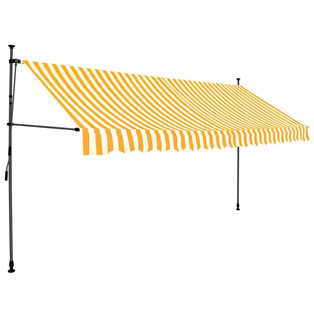 vidaXL käsitsi sissetõmmatav varikatus, LED, 350 cm, valge ja oranž hind ja info | Päikesevarjud, markiisid ja alused | kaup24.ee