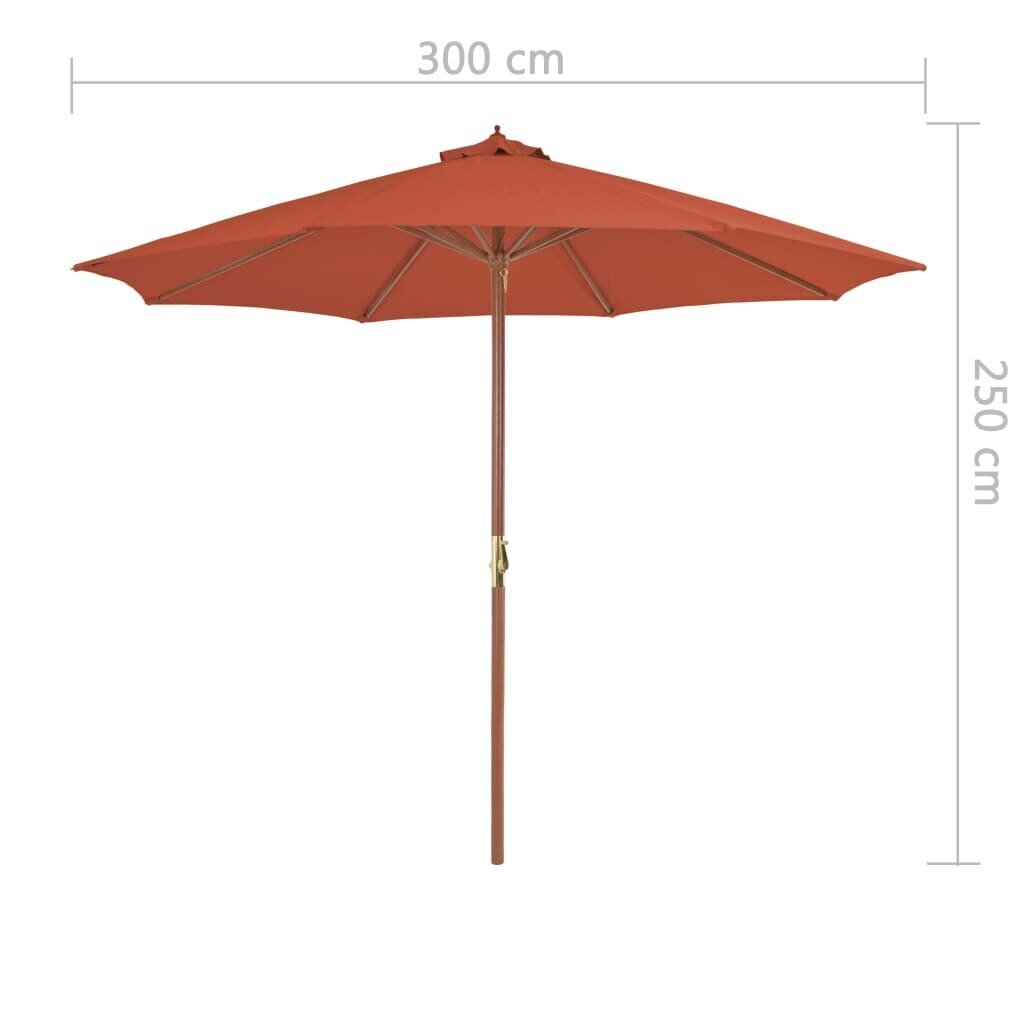 vidaXL päikesevari puust postiga 300 cm, terrakota hind ja info | Päikesevarjud, markiisid ja alused | kaup24.ee